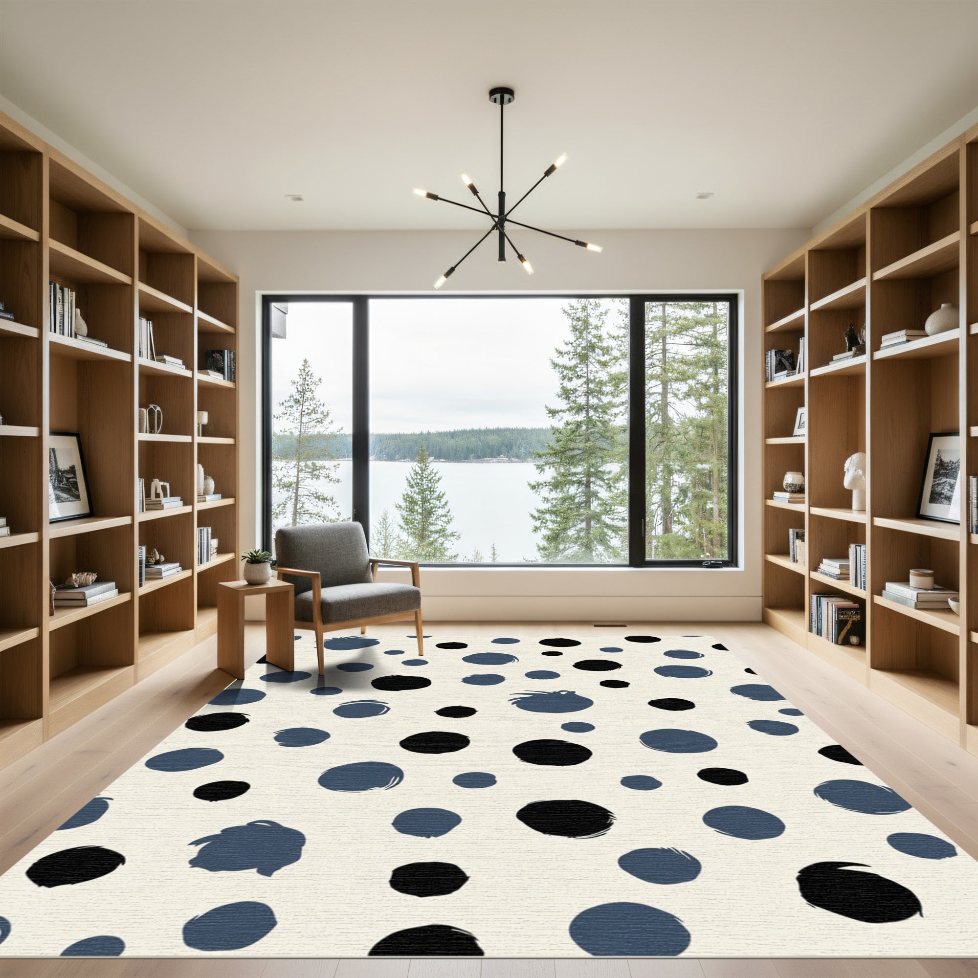 Navy Black Polka Dot Splash Rug