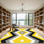 Yellow Gray Black Diamond Zigzag Rug