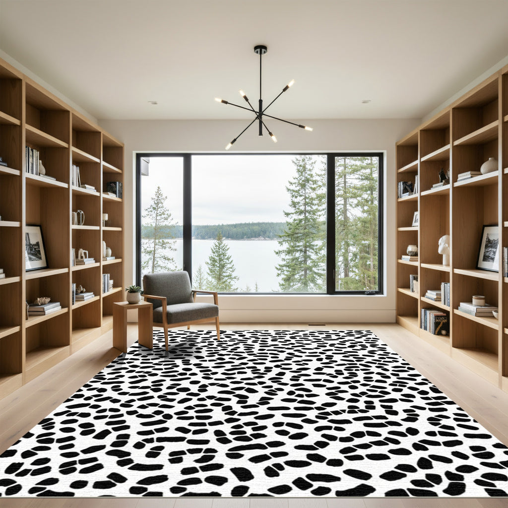 Black Abstract Pebble Scatter Rug