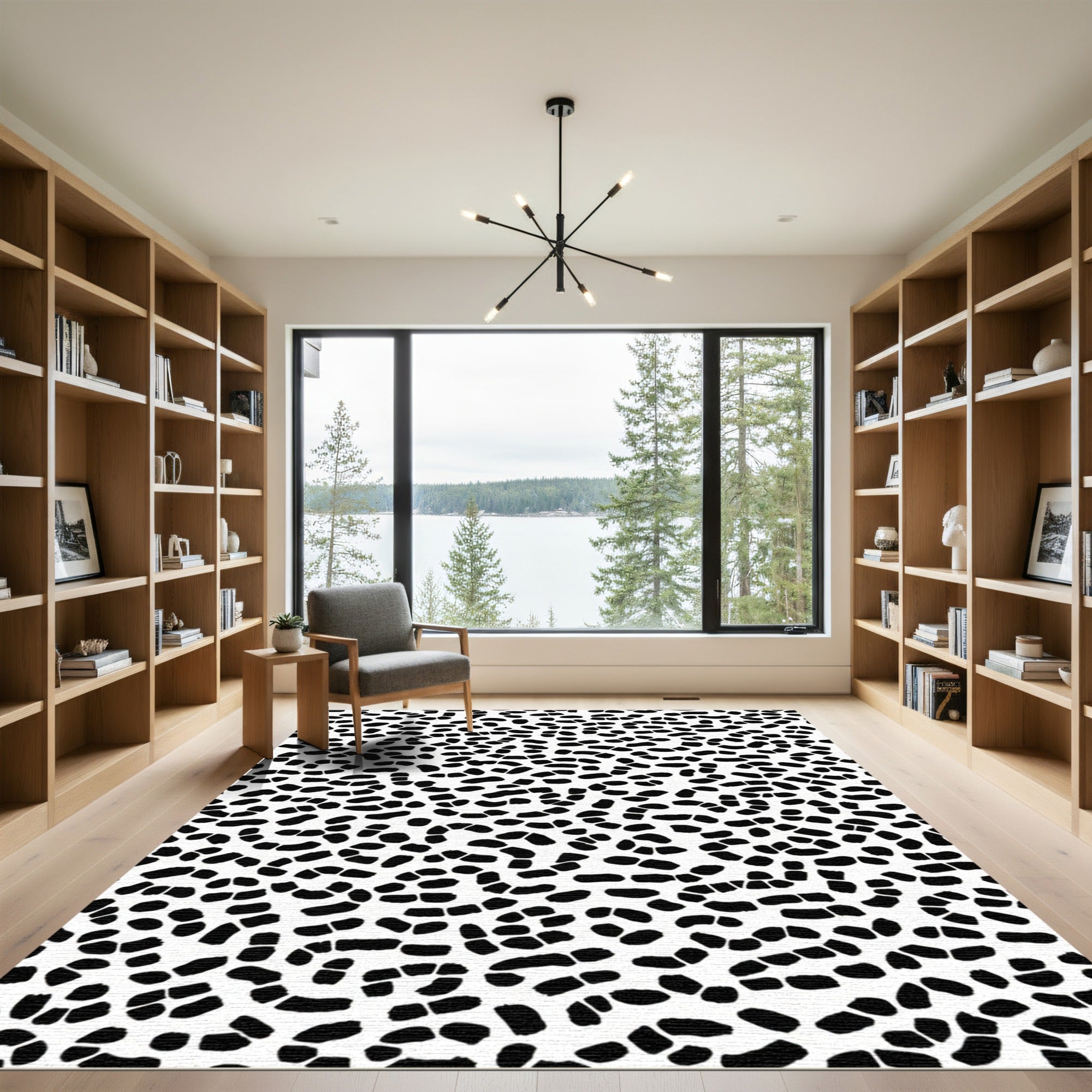 Black Abstract Pebble Scatter Rug