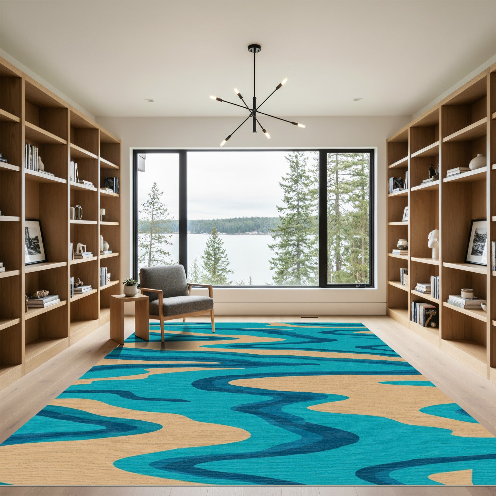 Aqua Beige Swirl Abstract Rug