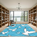 White Seagulls Against Blue Waves Rug