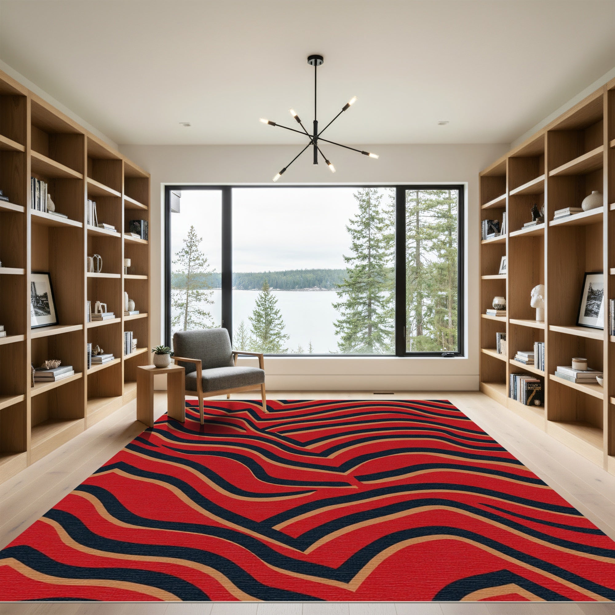 Bold Crimson Wavy Stripe Rug