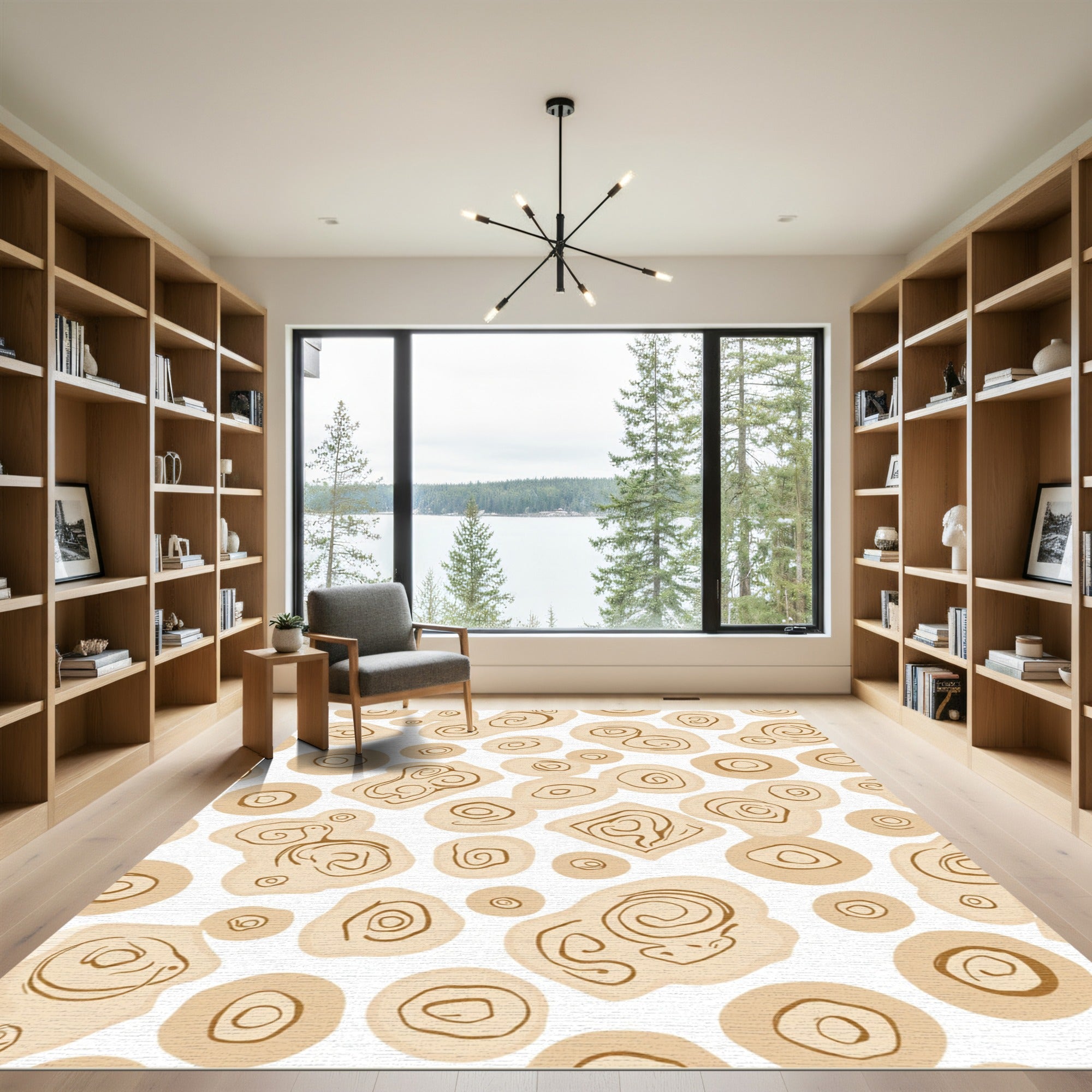 Muted Beige Organic Swirl Shapes Rug