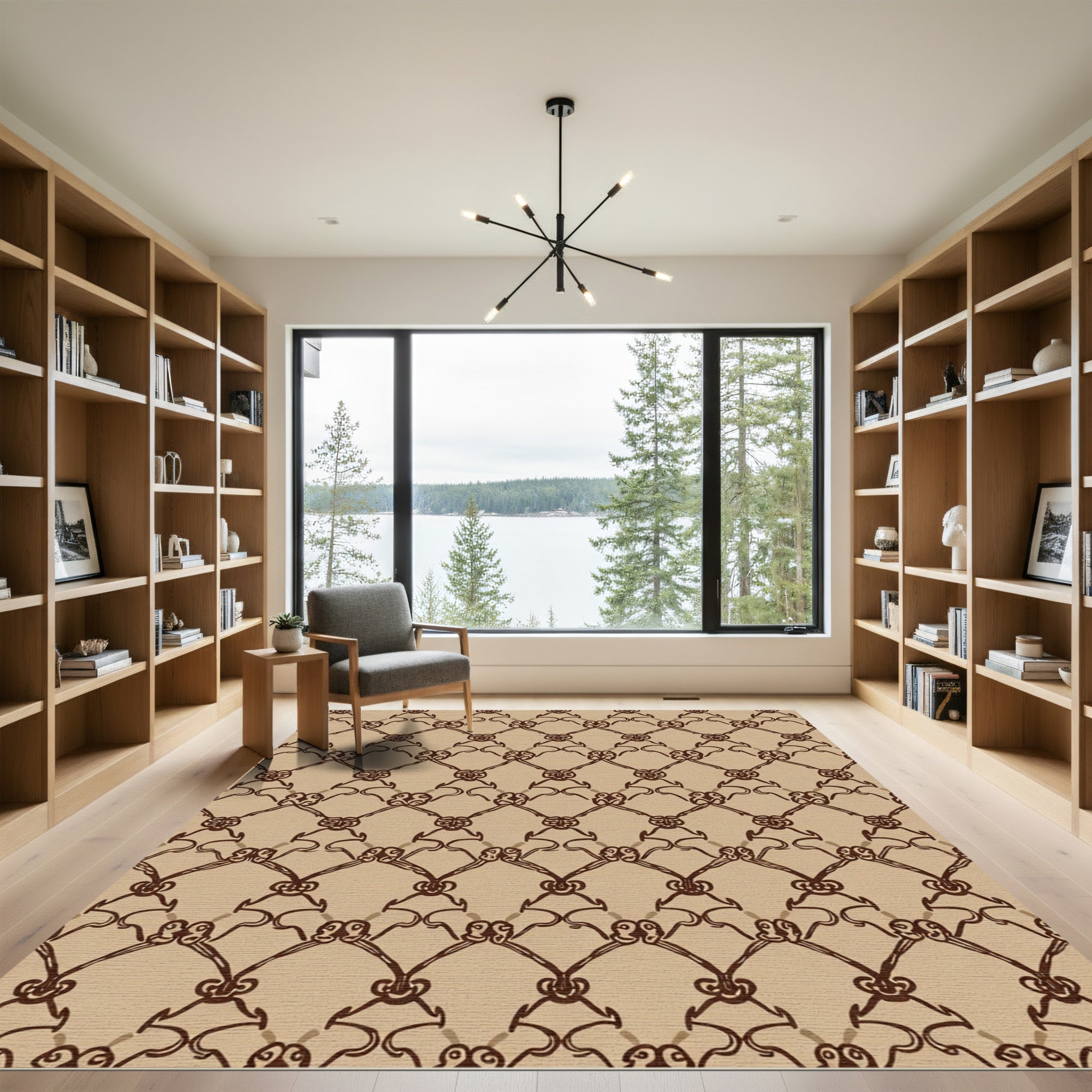 Brown Lattice Swirl Connection Rug