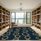 Gold Swirl Vine Navy Blue Rug