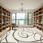 Abstract Charcoal Swirls Cream Rug
