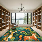 Whimsical Forest Animals Orange Flower Rug