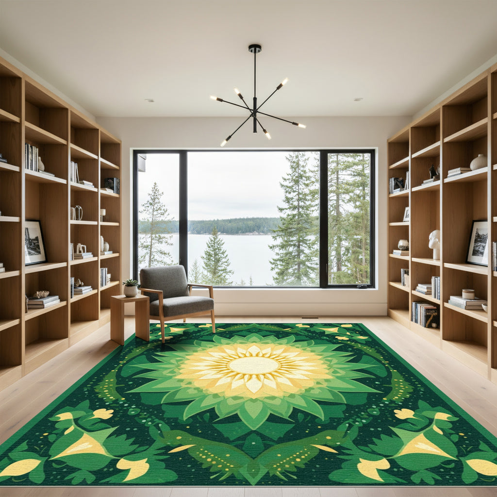 Emerald Green Floral Sunburst Rug