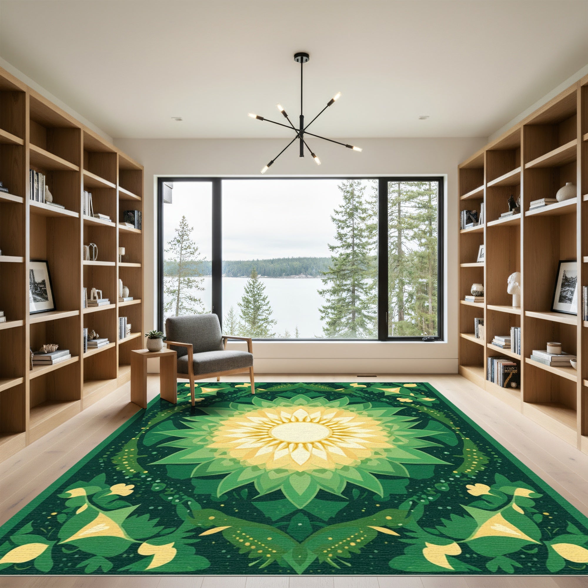 Emerald Green Floral Sunburst Rug