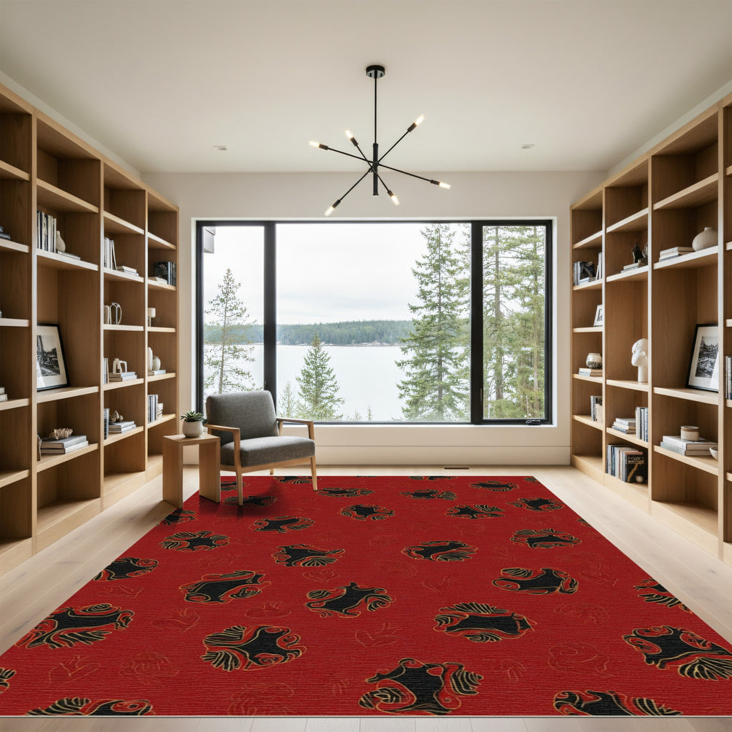Crimson Red Abstract Organic Forms Rug
