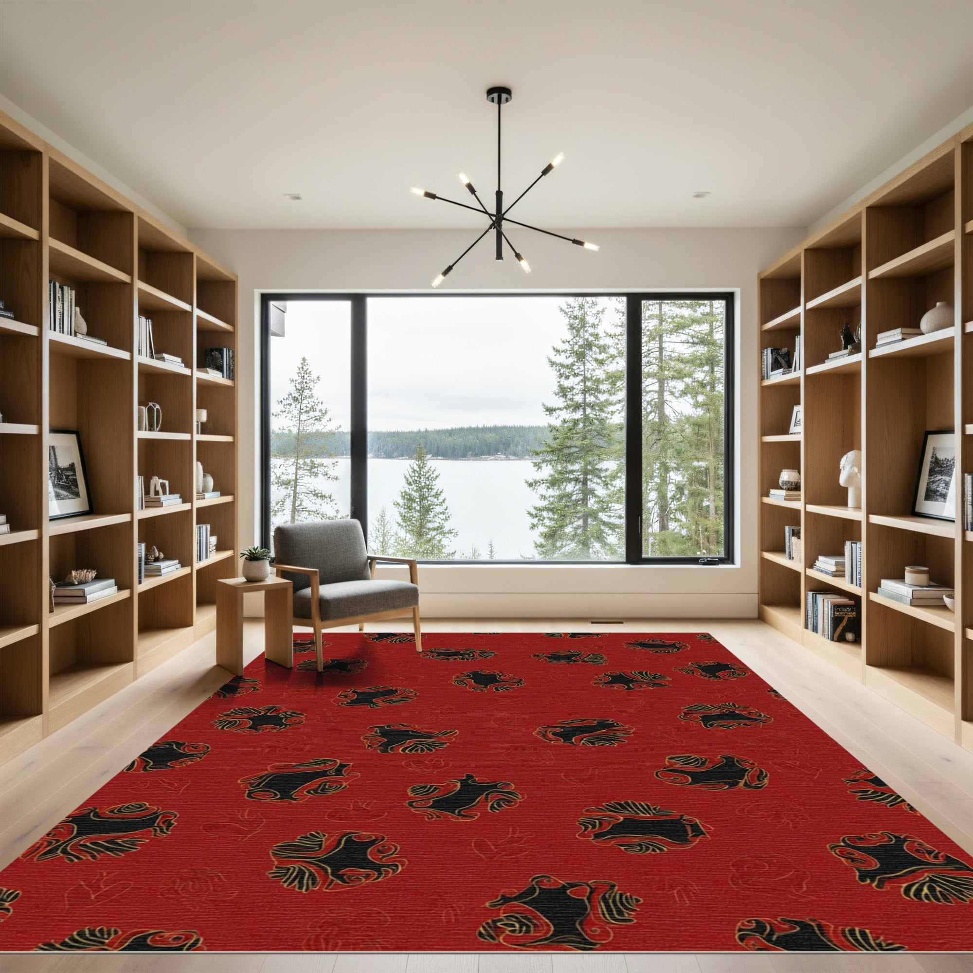 Crimson Red Abstract Organic Forms Rug