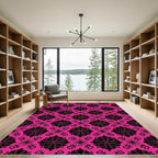 Bold Pink Black Floral medallion Rug