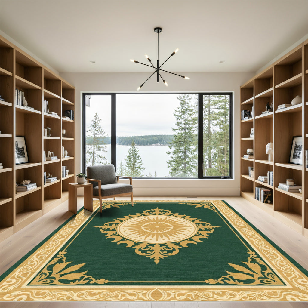 Emerald Golden Sun Medallion Border Rug