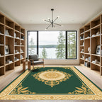 Emerald Golden Sun Medallion Border Rug