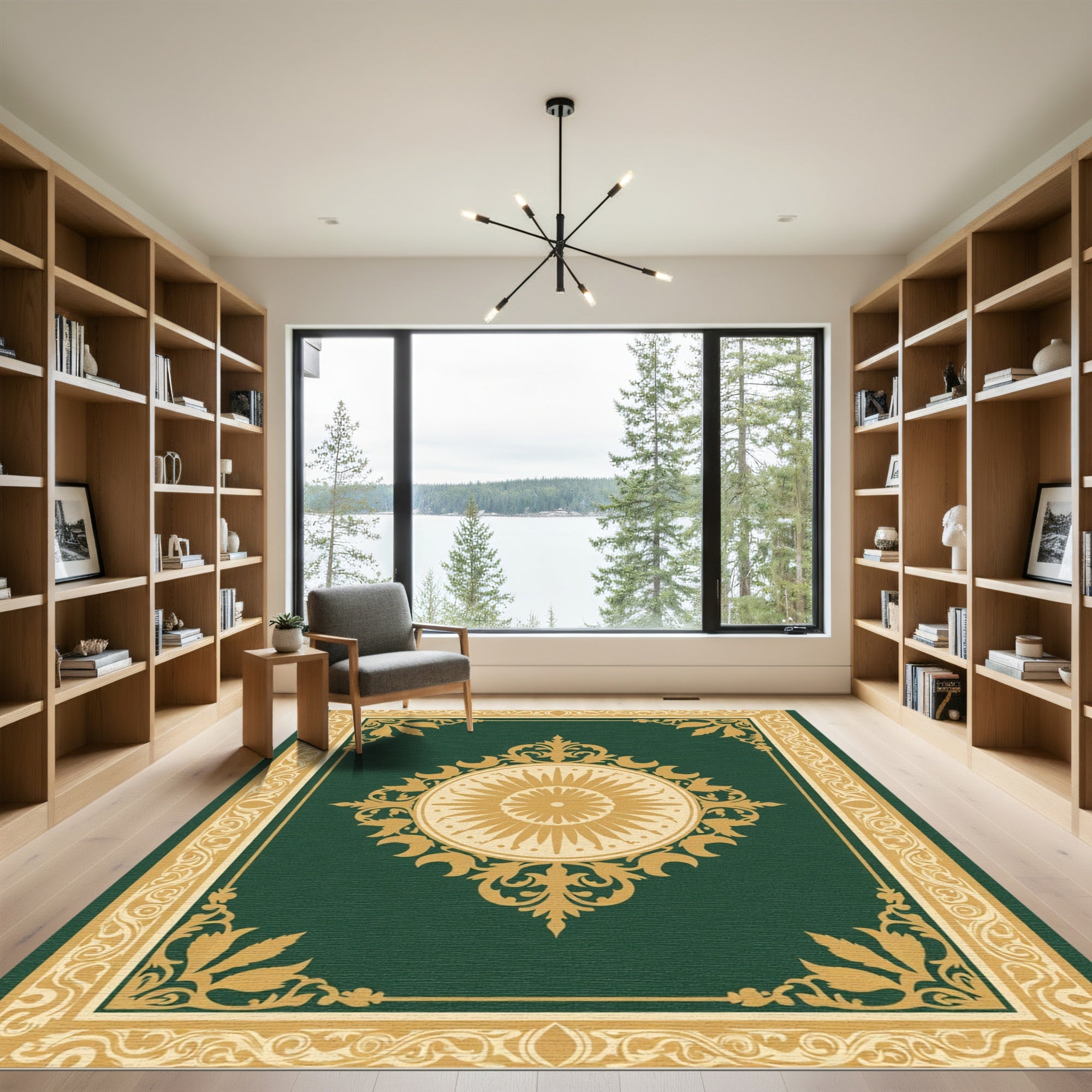 Emerald Golden Sun Medallion Border Rug