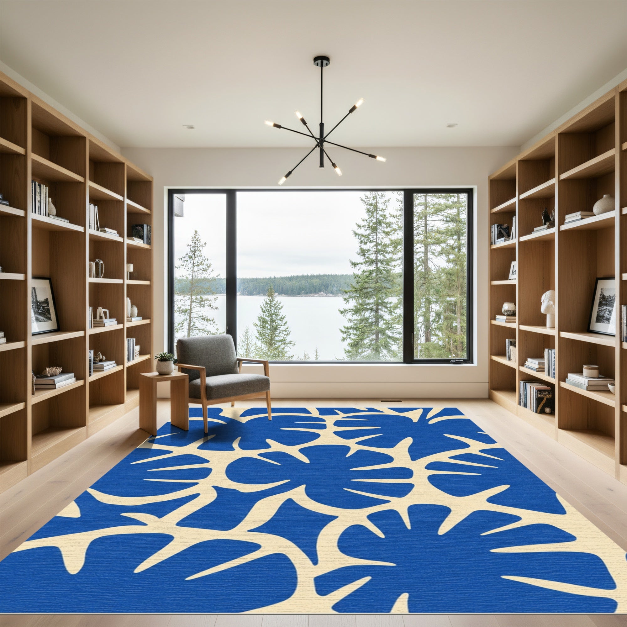 Bold Cobalt Leafy Silhouette Rug