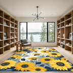 Bright Yellow Sunflower Foliage Arrangement Rug
