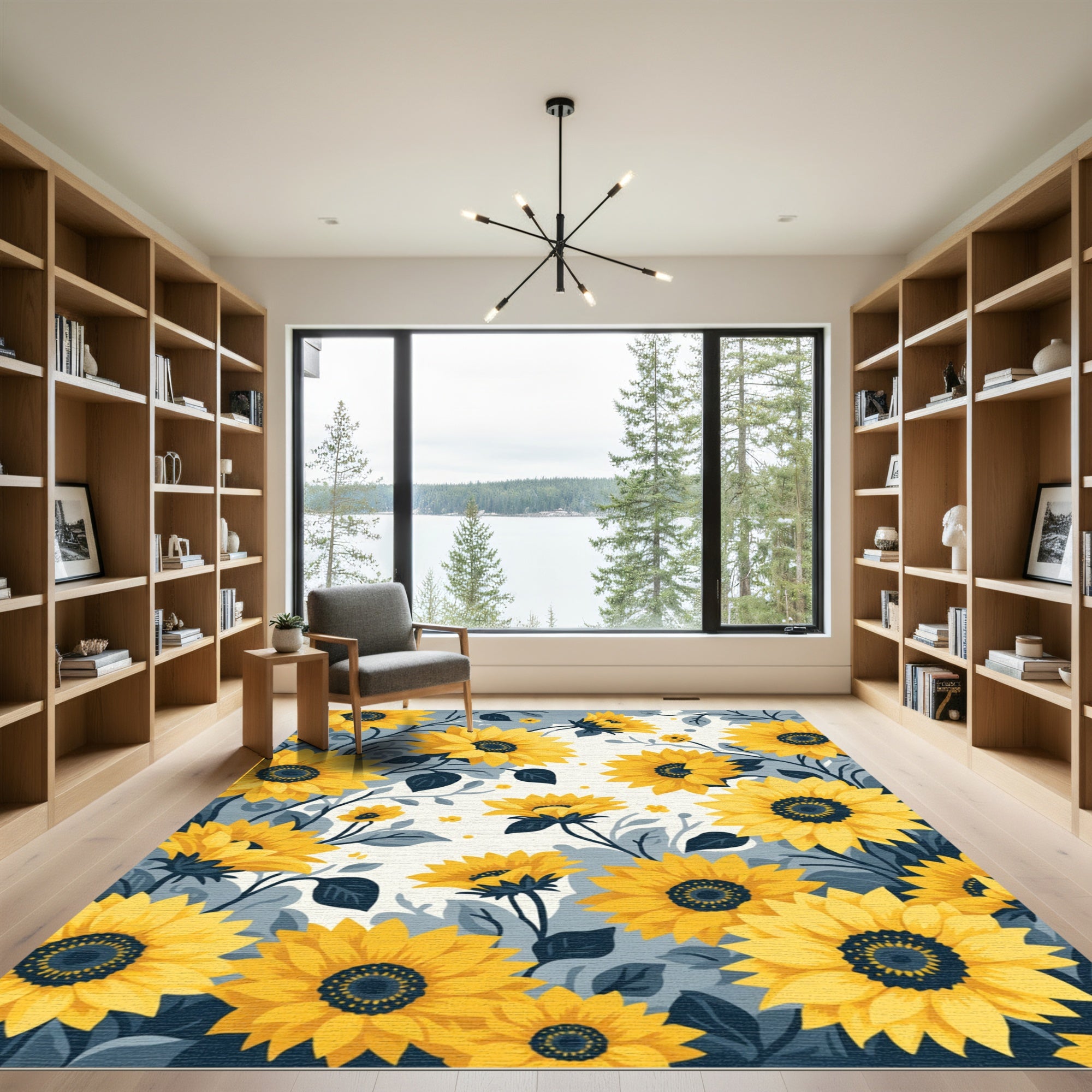 Bright Yellow Sunflower Foliage Arrangement Rug
