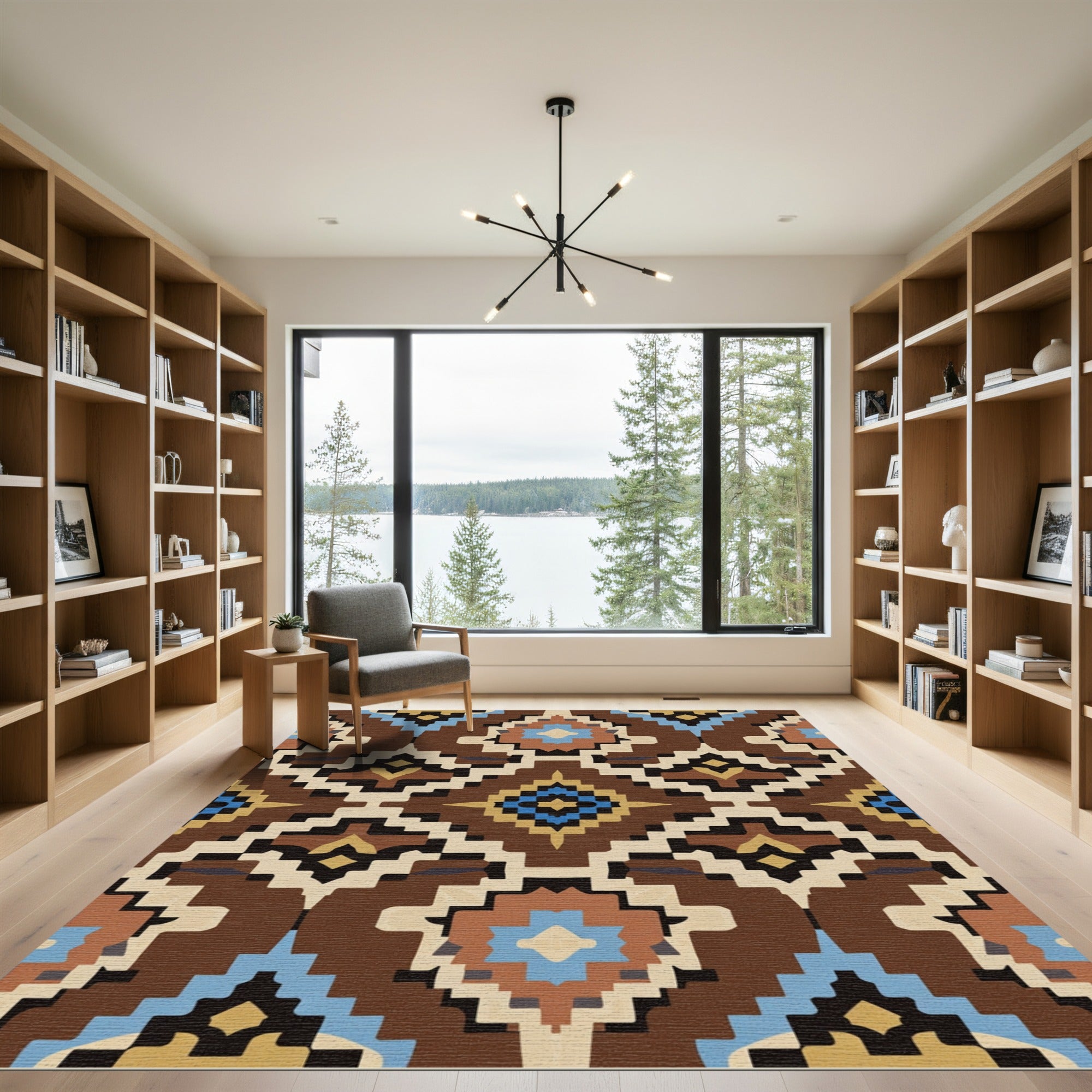 Brown Tribal Diamond Geometric Rug