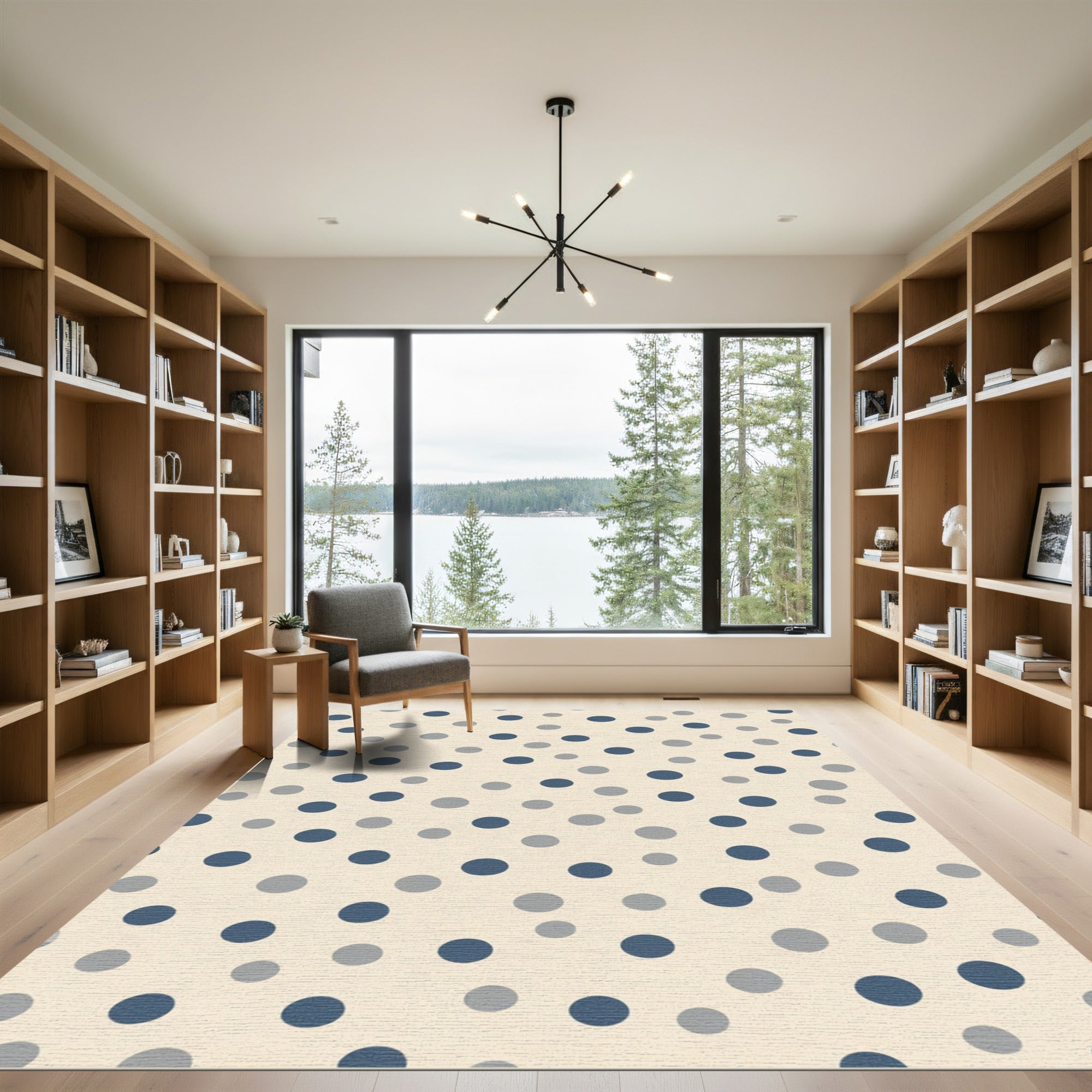 Navy Gray Polka Dot Pattern Rug