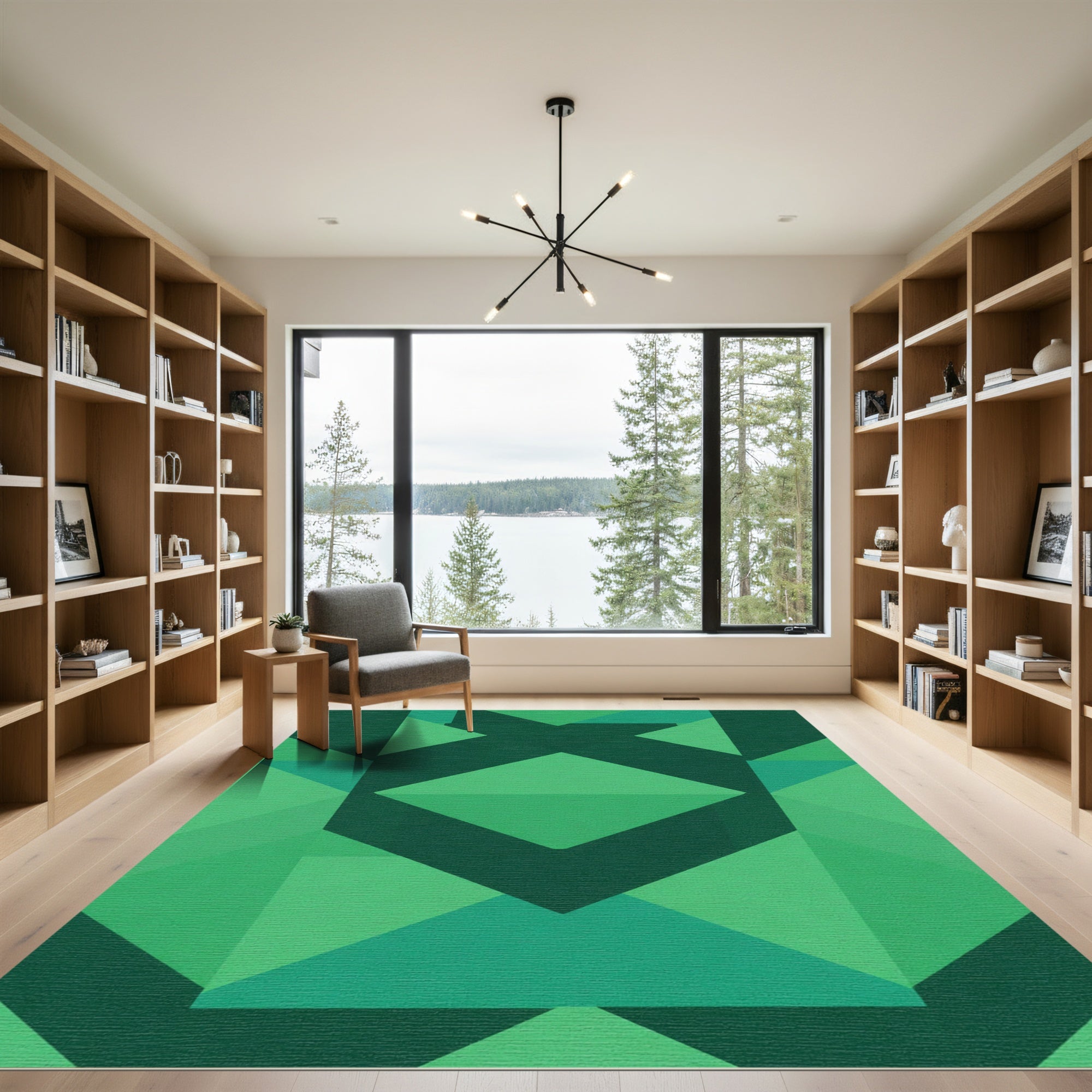 Emerald Green Geometric Diamond Arrangement Rug