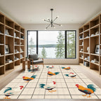 Farmhouse Roosters Plaid Background Rug