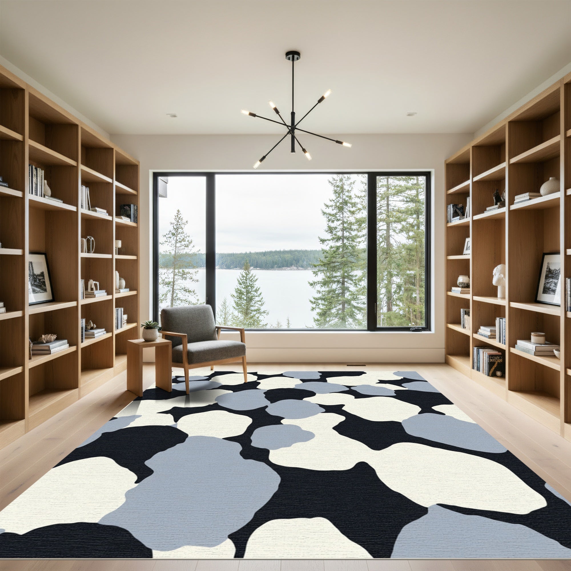 Abstract Ochre Pebble Composition Rug