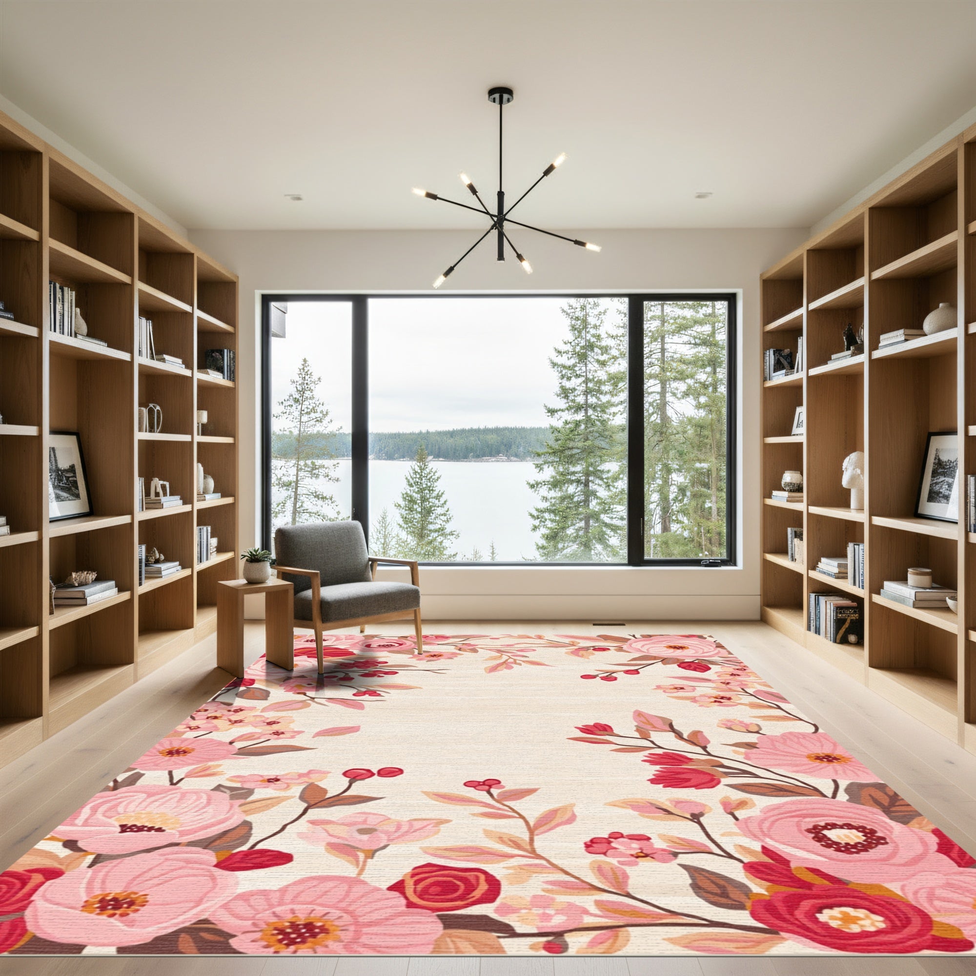 Soft Pink Romantic Floral Branches Rug