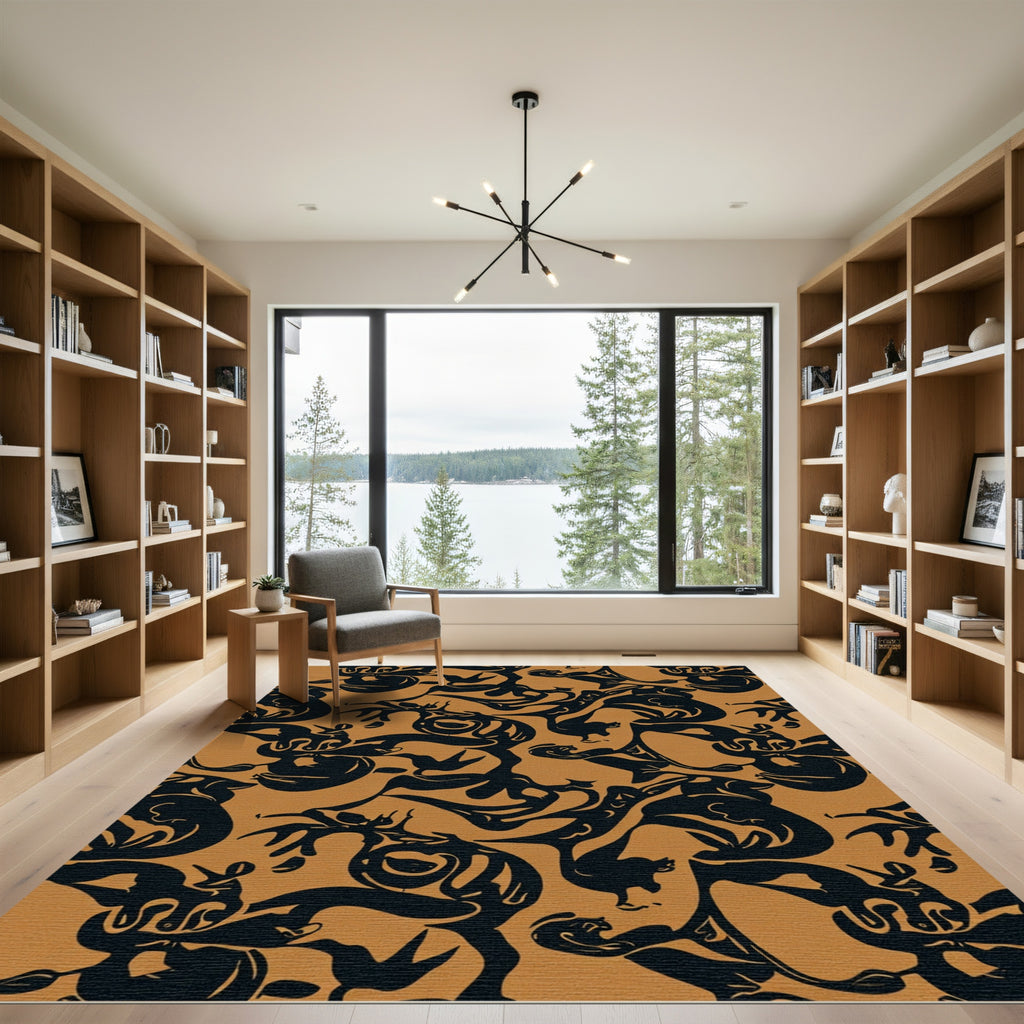 Abstract Black Amorphous Swirls Rug