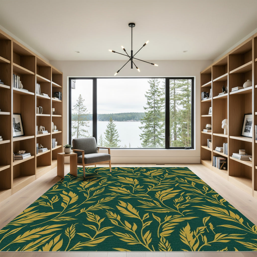 Gold Leaf Vine Emerald Backdrop Rug