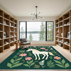 Whimsical Unicorn Pink Floral Garden Rug