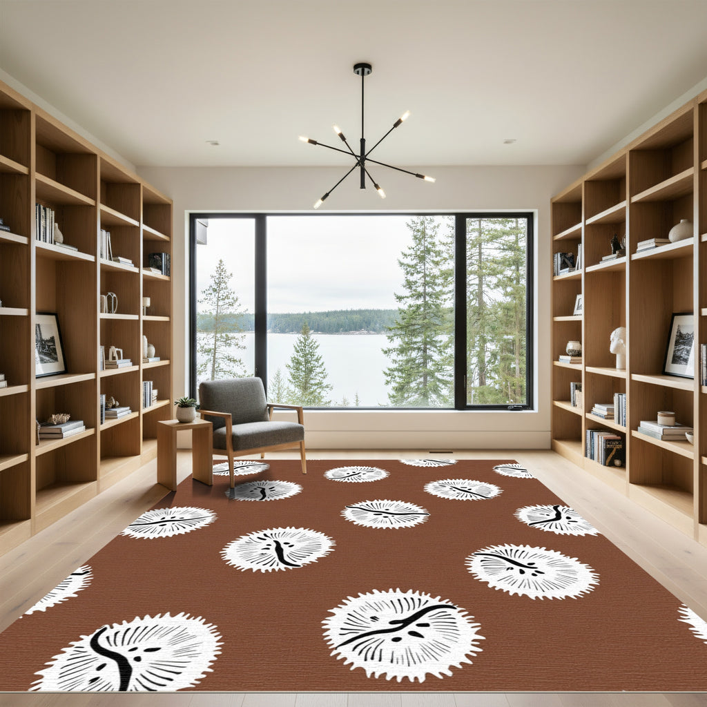 Brown White Spiky Orb Arrangement Rug