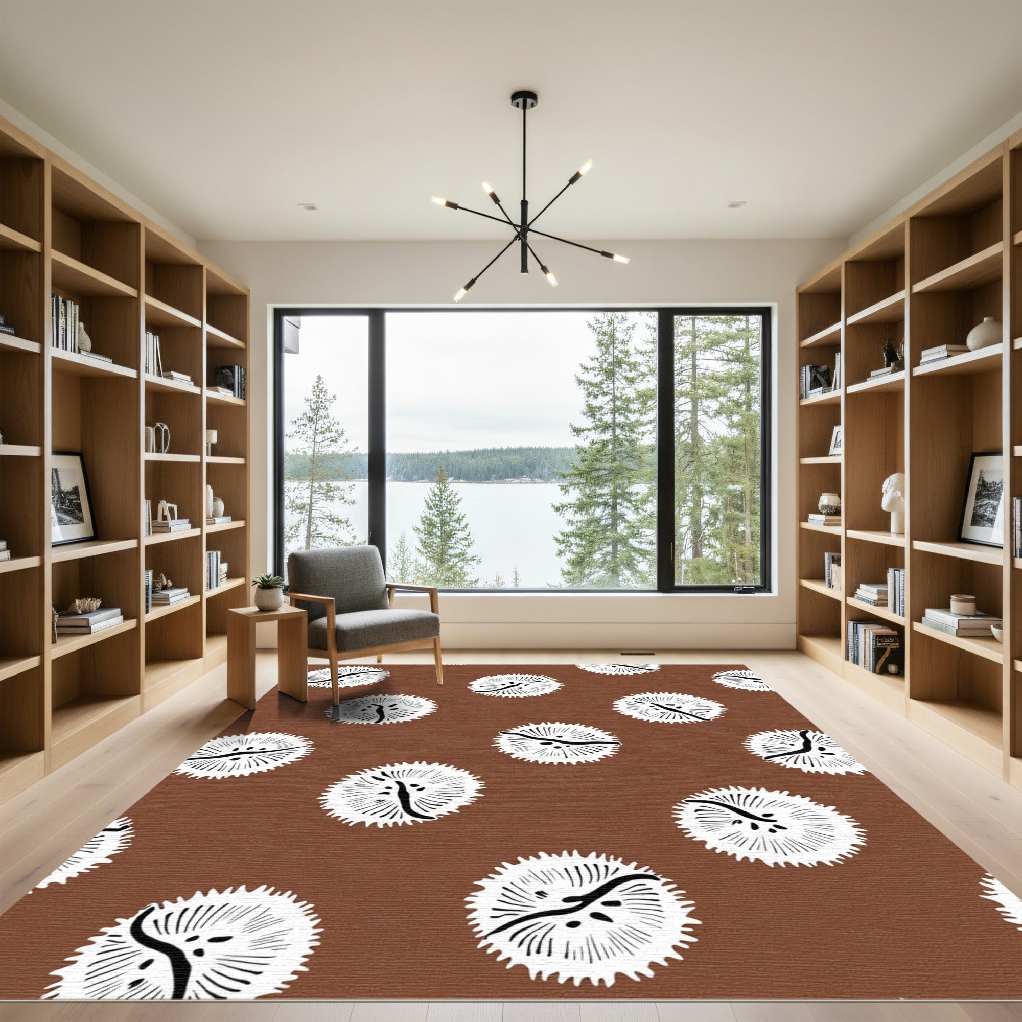 Brown White Spiky Orb Arrangement Rug