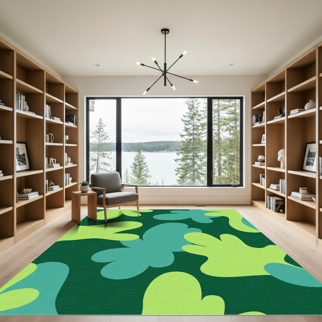 Green Teal Abstract Organic Bloom Rug