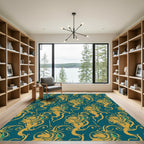 Art Nouveau Golden Swirl Teal Rug