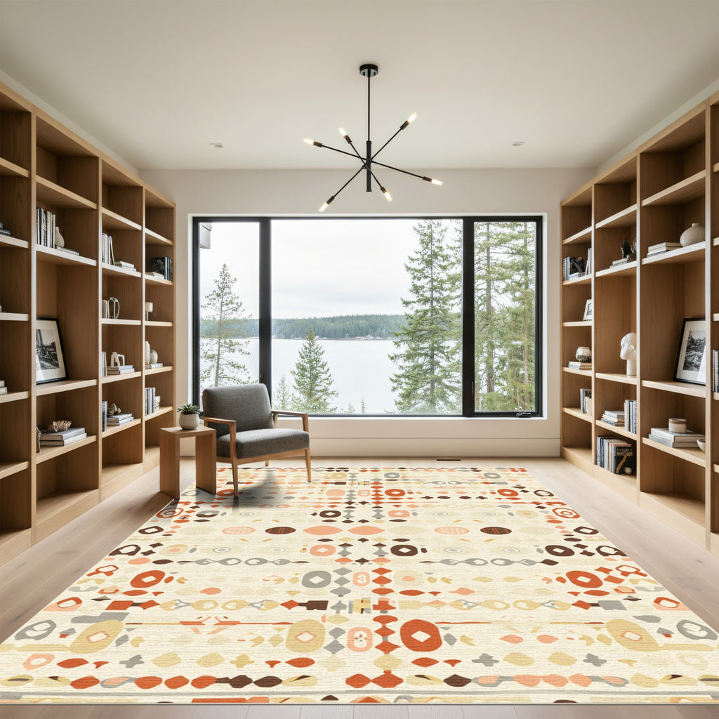 Earthy Tan Geometric Tribal Stripe Rug