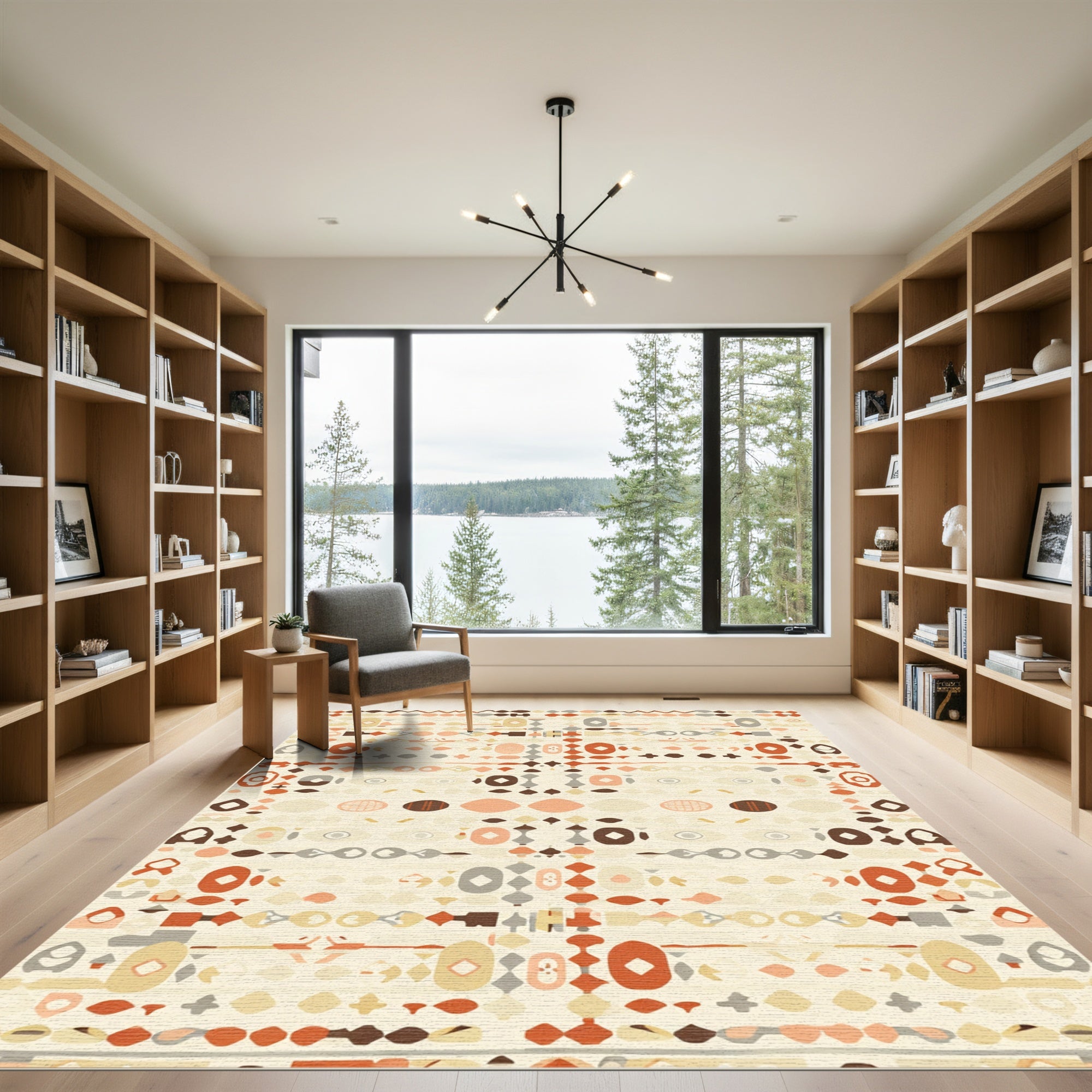 Earthy Tan Geometric Tribal Stripe Rug