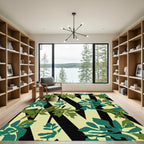 Black Beige Green Foliage Stripes Rug