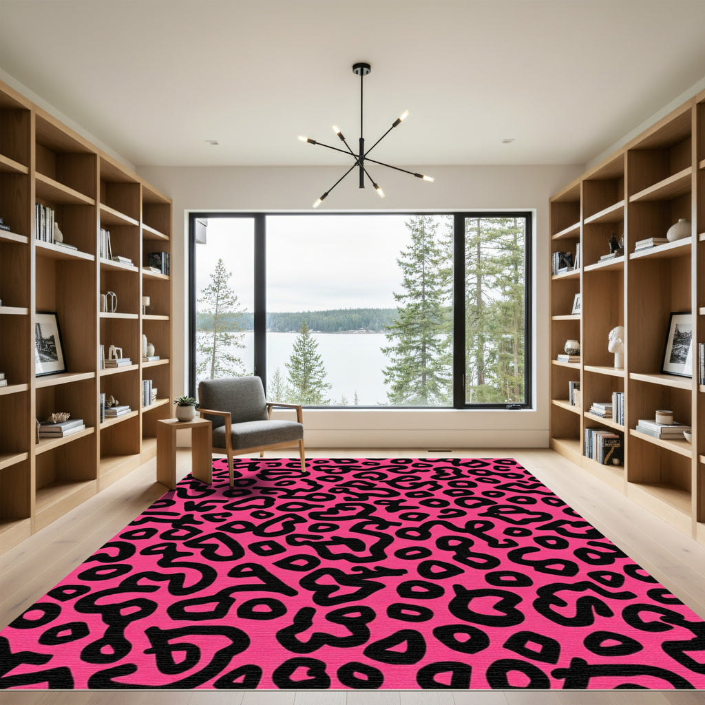 Bold Pink Black Abstract Spots Rug