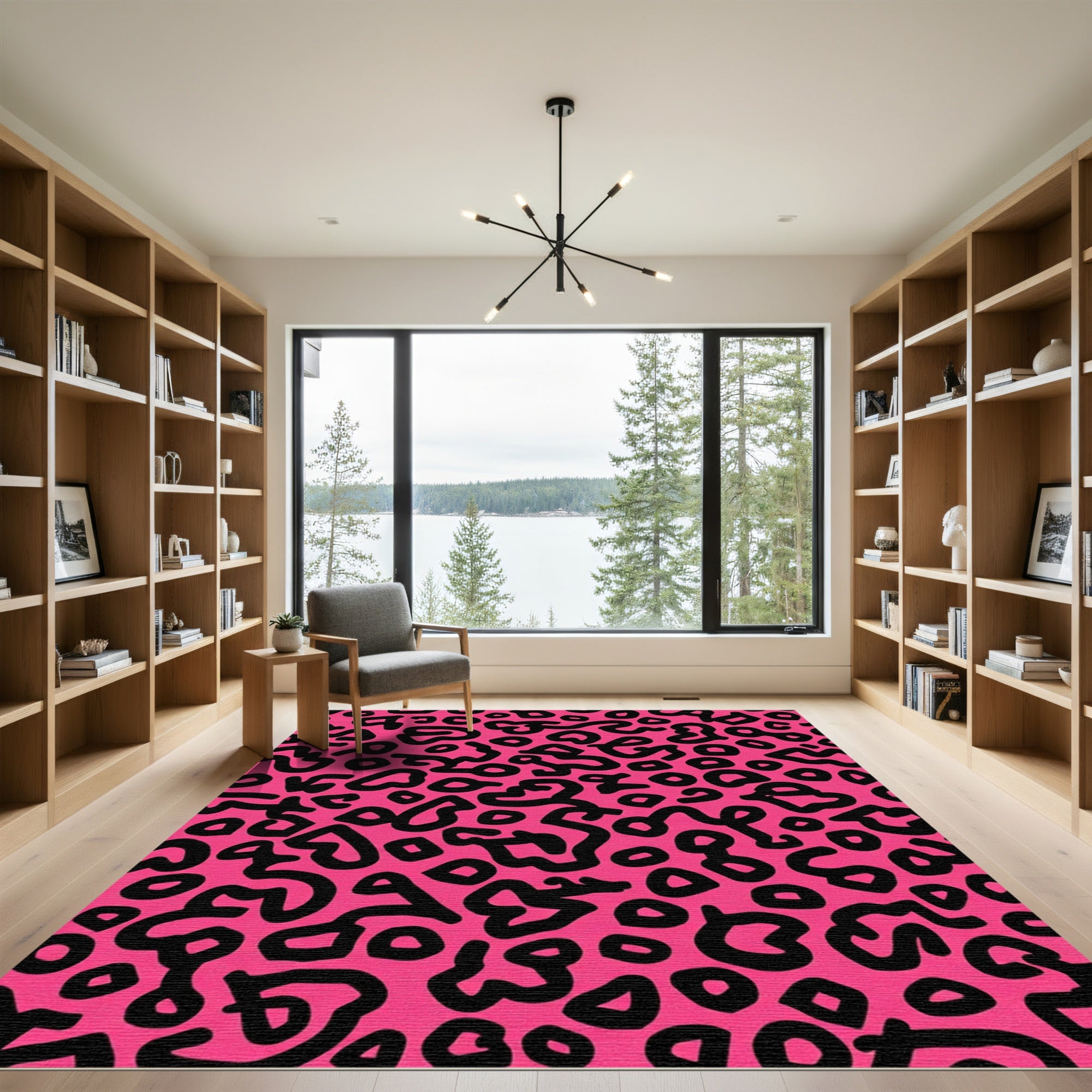Bold Pink Black Abstract Spots Rug
