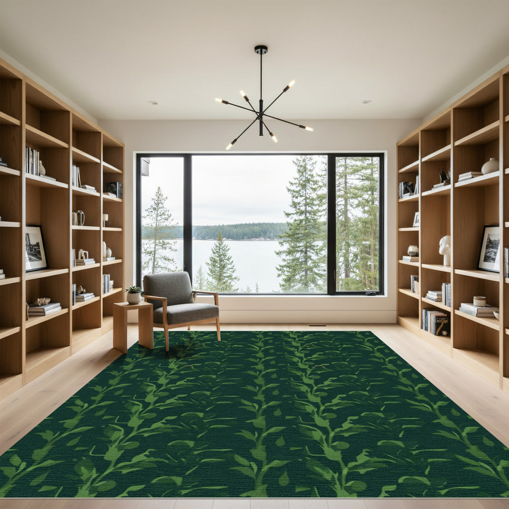 Deep Green Leafy Vine Stripe Rug