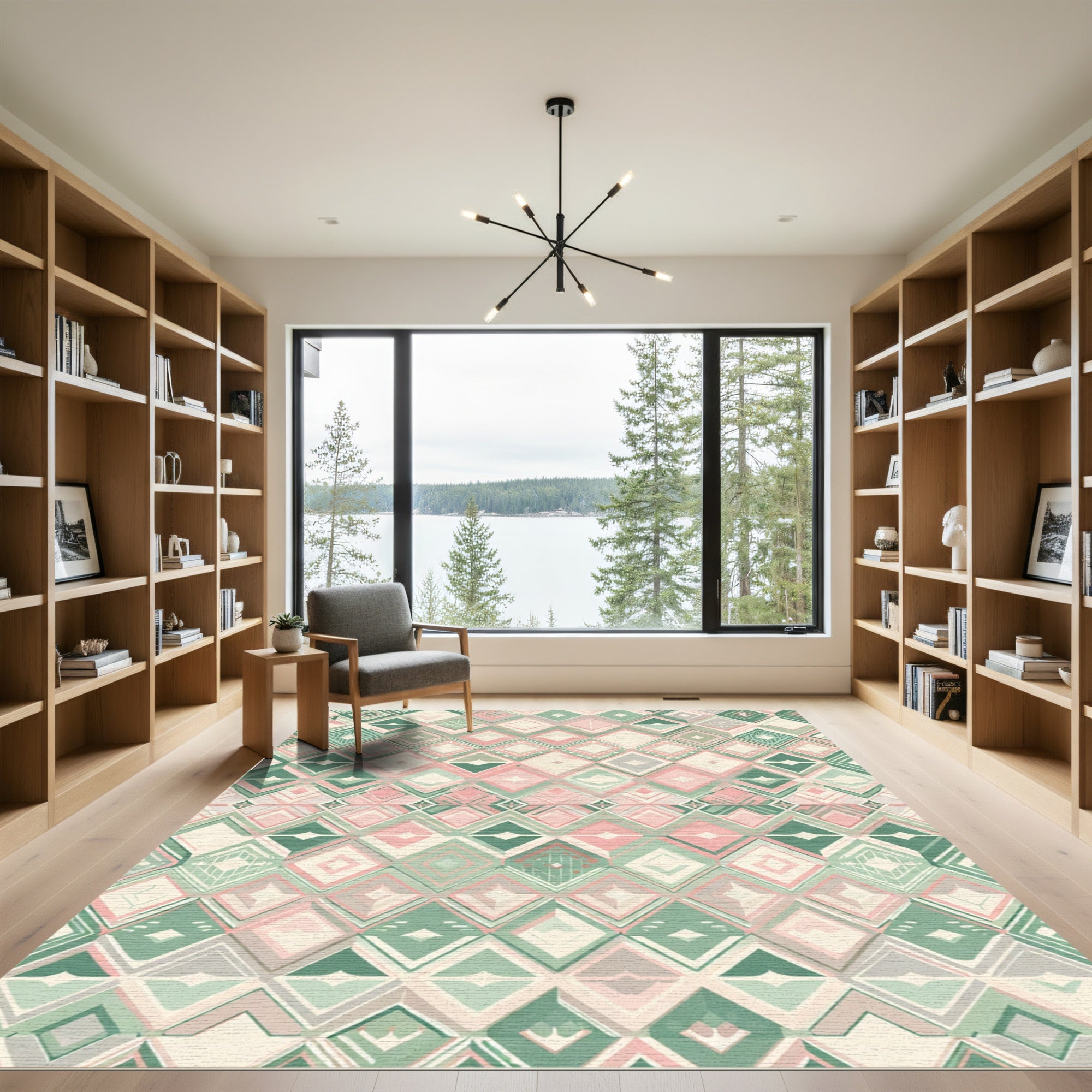 Pastel Geometric Diamond Chevron Rug