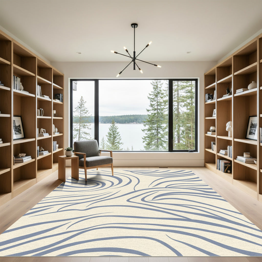 Creamy Blue Abstract Swirl Rug