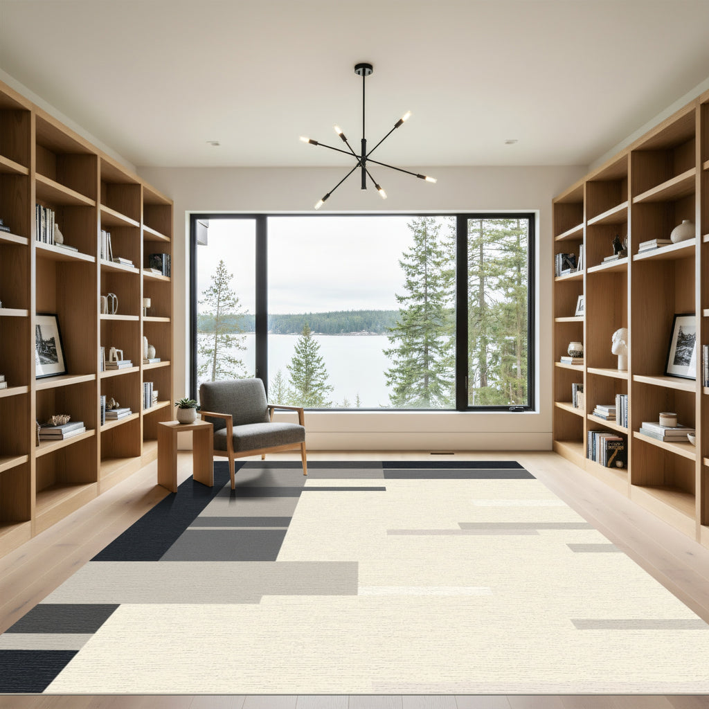 Monochrome Geometric Stacked Blocks Rug