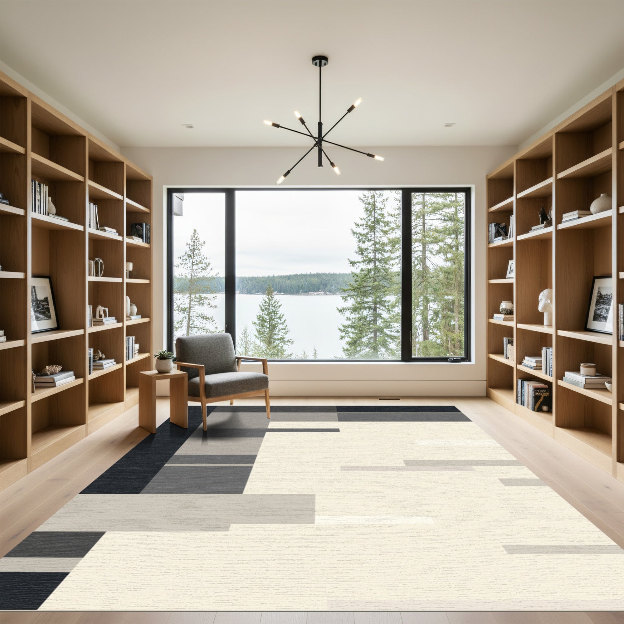 Monochrome Geometric Stacked Blocks Rug