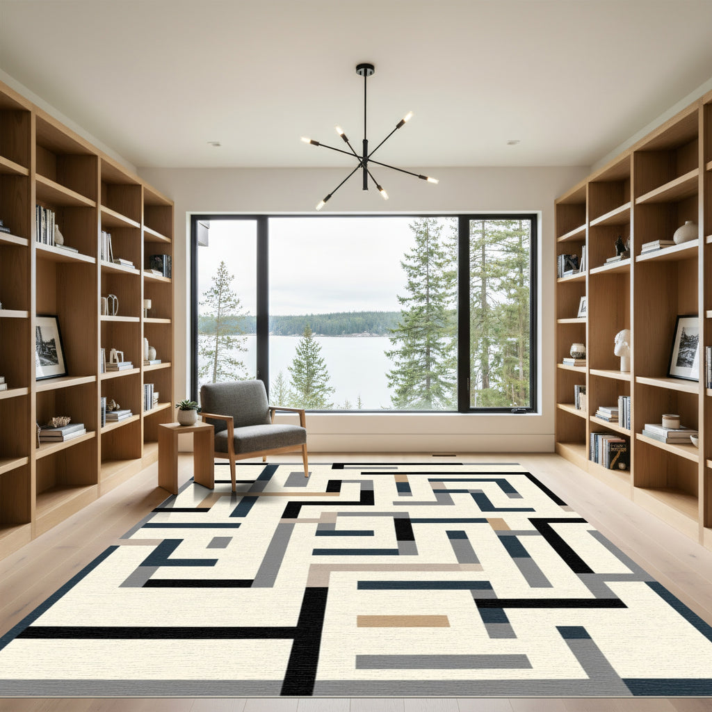 Abstract Maze Geometric Stripes Rug