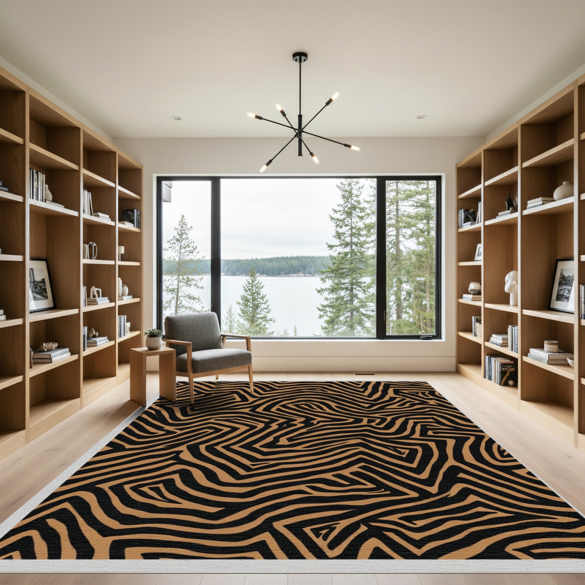 Brown Black Abstract Zebra Stripe Rug