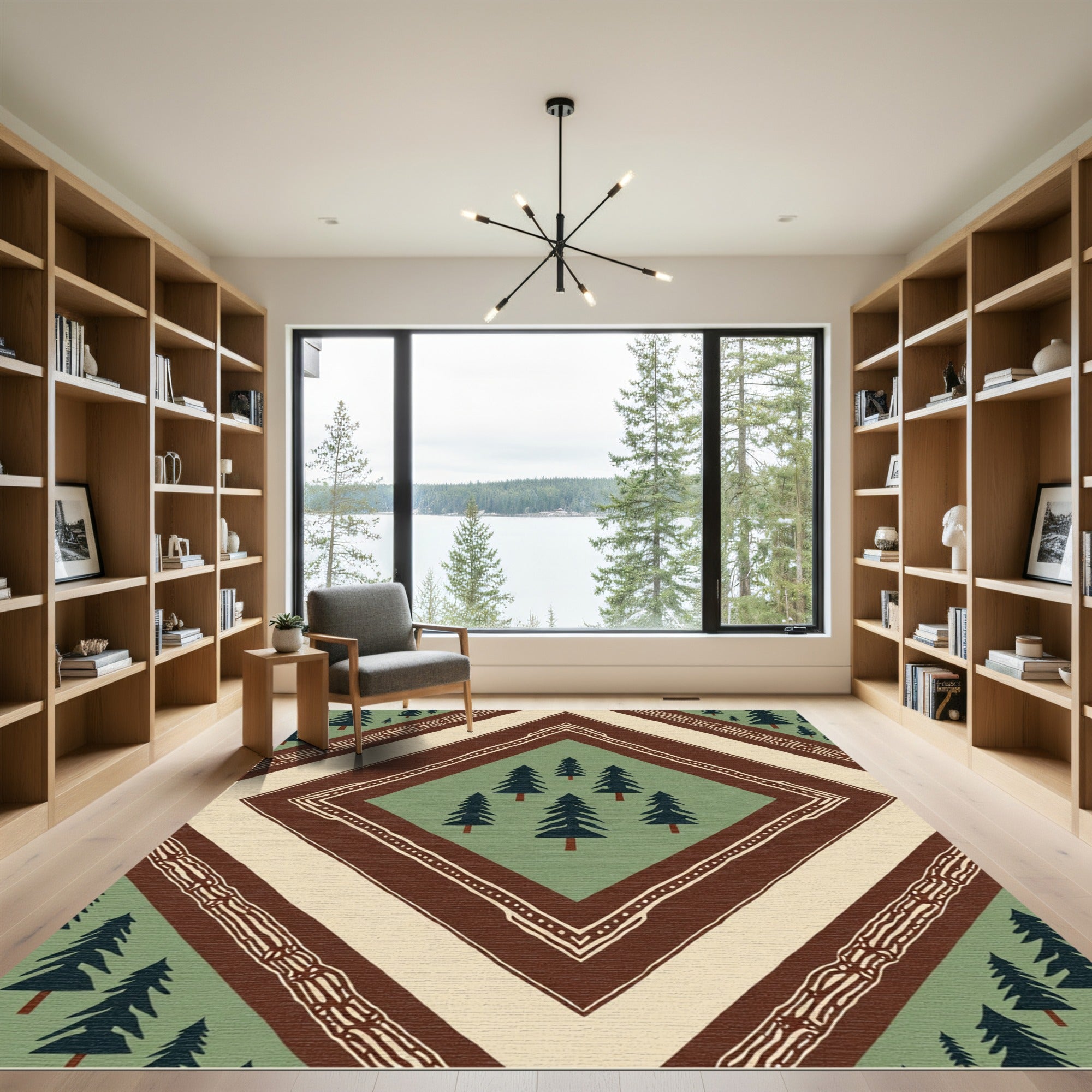 Forest Green Pine Diamond Border Rug