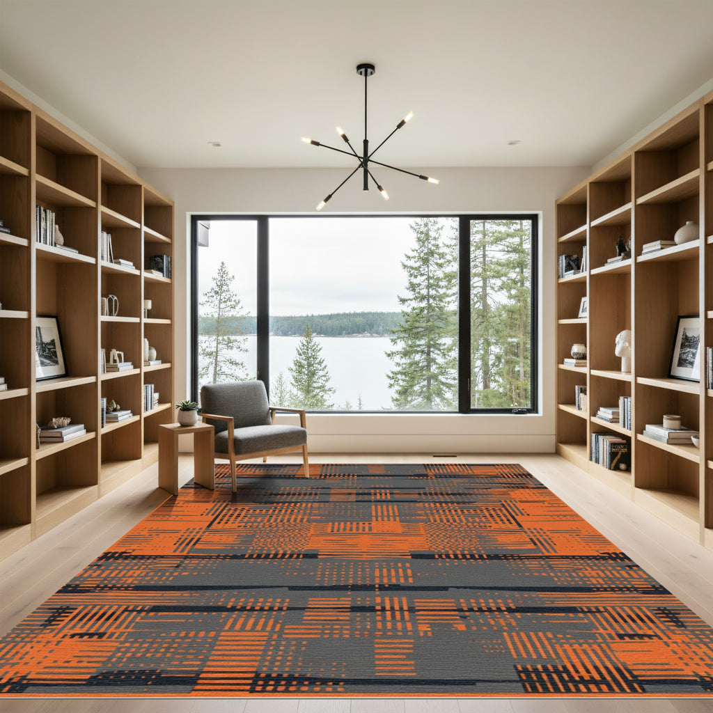 Orange and Gray Abstract Glitch Texture Rug